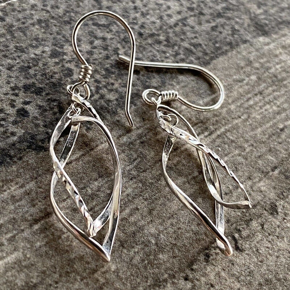 925 MA Thailand Sterling Silver Earrings Dangles Drops Art Deco Textured VTG